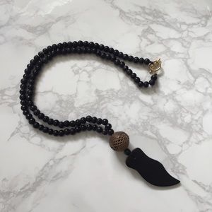 Carved Black Resin Beaded Necklace